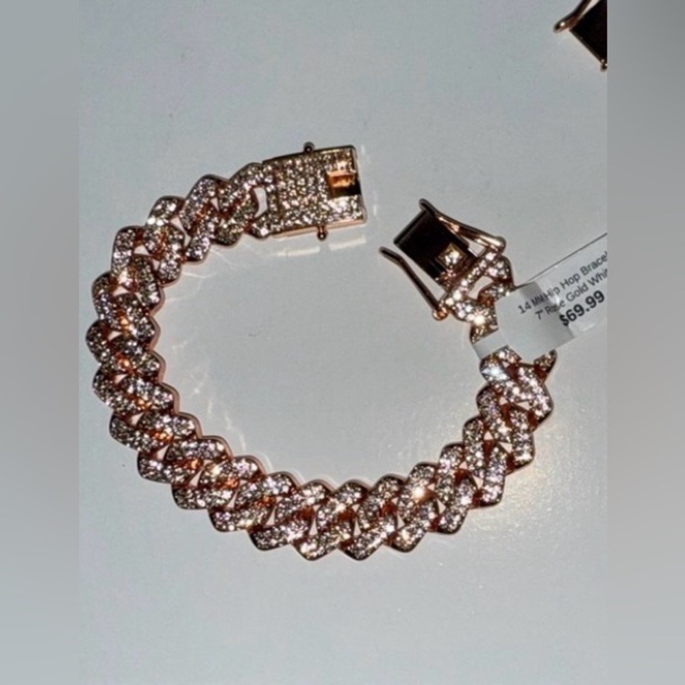 NEW 14MM HipHop Rose Gold White Braclet